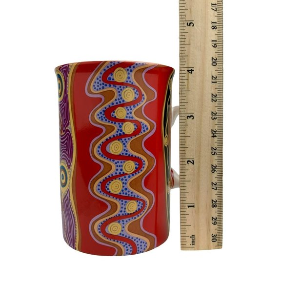 Tobwabba Art Coffee Mug Cub Authentic Australian Aboriginal Visit Emu Red Pink - Picture 6 of 7